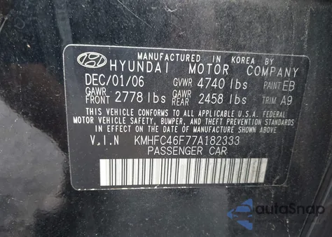 2007 Hyundai Azera Limited/Se из США, поврежденный, VIN KMHFC46F77A182333